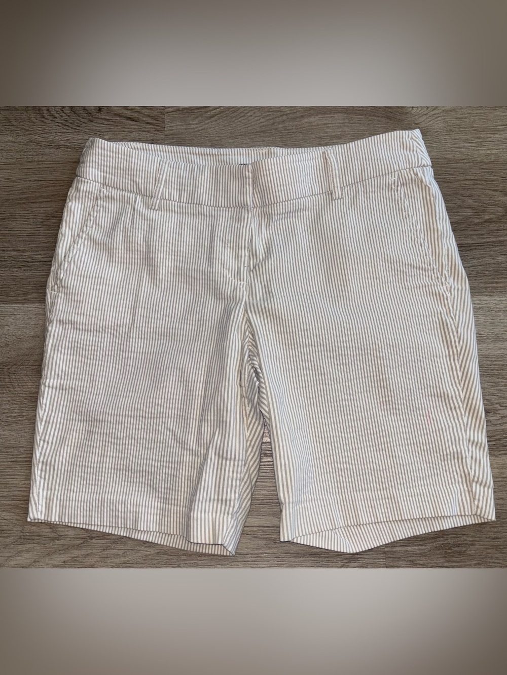 Cynthia Rowley Cream and White Pinstripe Bermuda Shorts